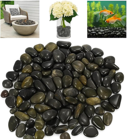 WALMOH Aquarium Gravel River Rock - Natural Highly Premium Polished Decorative Gravel, for Aquariums, Landscaping, Vase Fillers 1 KG (Tiger Black Gold)