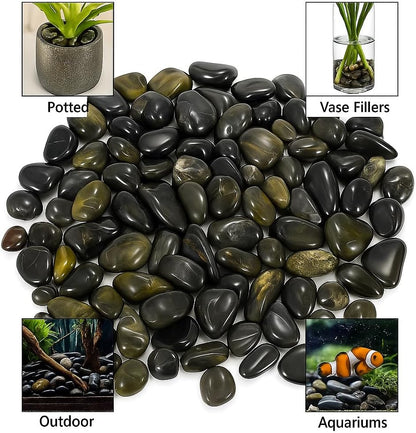 WALMOH Aquarium Gravel River Rock - Natural Highly Premium Polished Decorative Gravel, for Aquariums, Landscaping, Vase Fillers 1 KG (Tiger Black Gold)