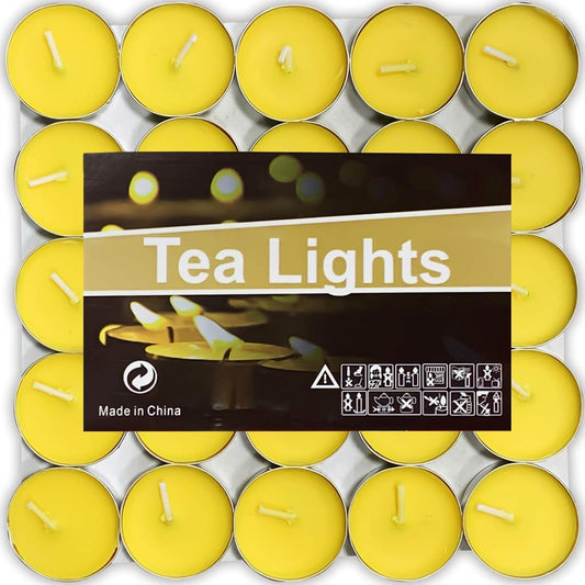 WALMOH Tea Light Candles, Decorative & Festive, YELLOW, Pack of 50, upto4 Hours Burning Time